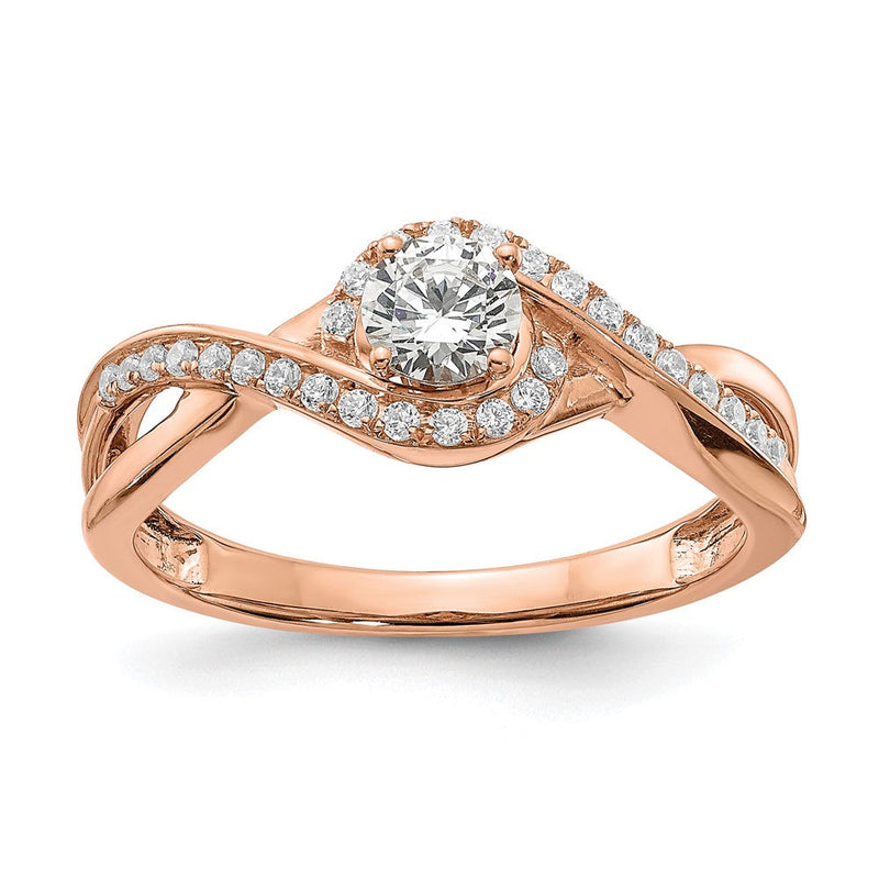 14K Roségold Kreuz (holds 1/3 Karat (4.5mm) Rund Mittig) 1/6 Diamant Halbfassung Verlobungsring