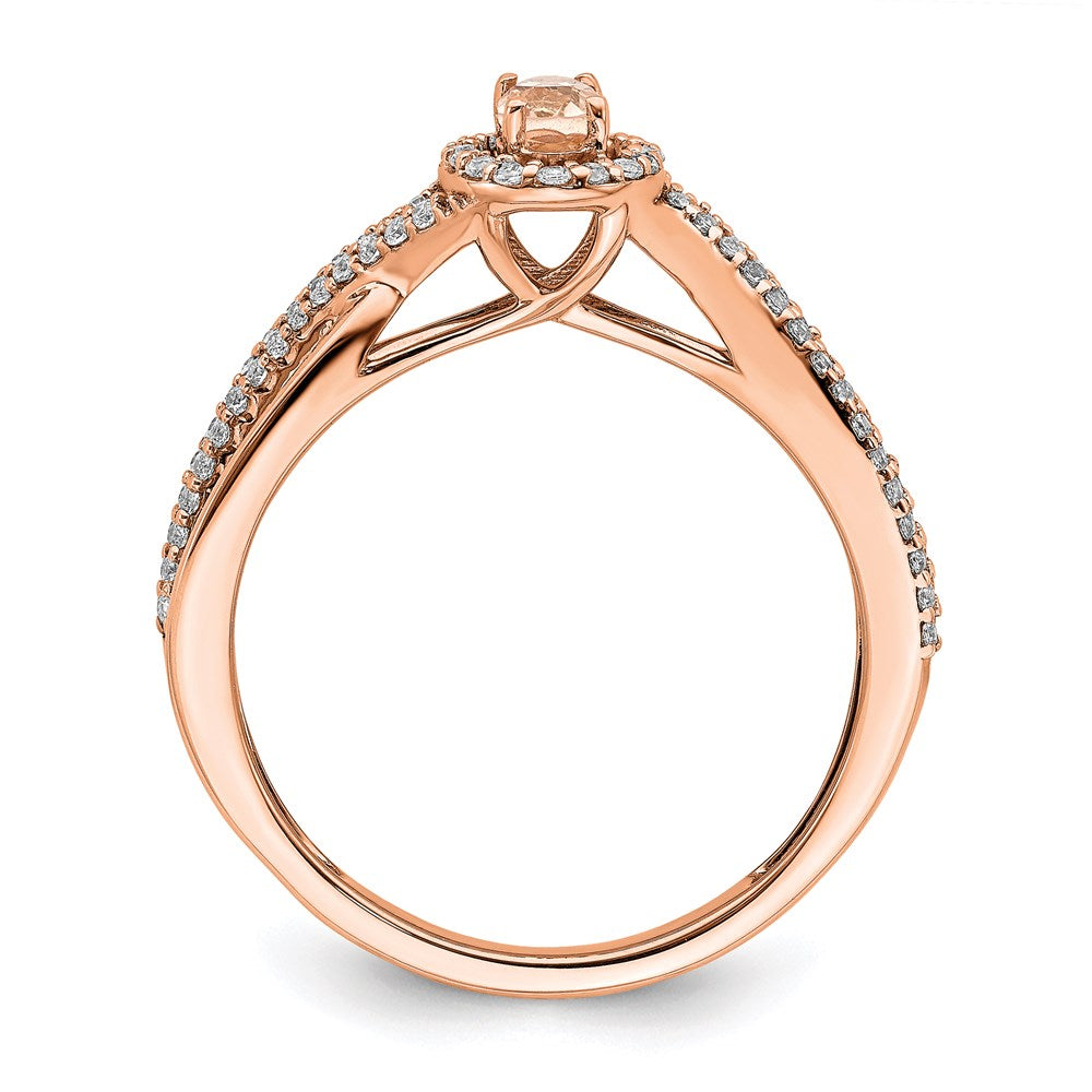 Verlobungsring mit Halo aus 14K Roségold mit Morganit und echtem Diamant