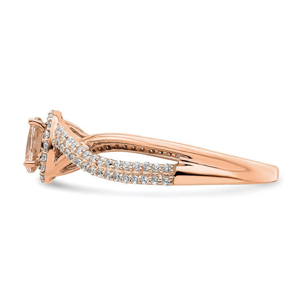 Verlobungsring mit Halo aus 14K Roségold mit Morganit und echtem Diamant