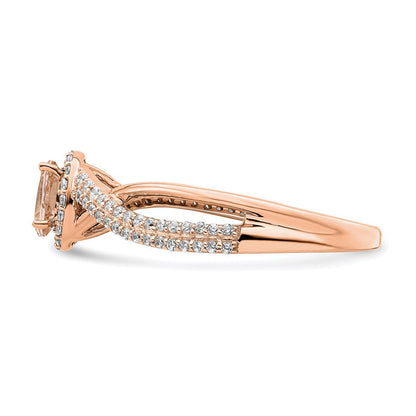 Verlobungsring mit Halo aus 14K Roségold mit Morganit und echtem Diamant