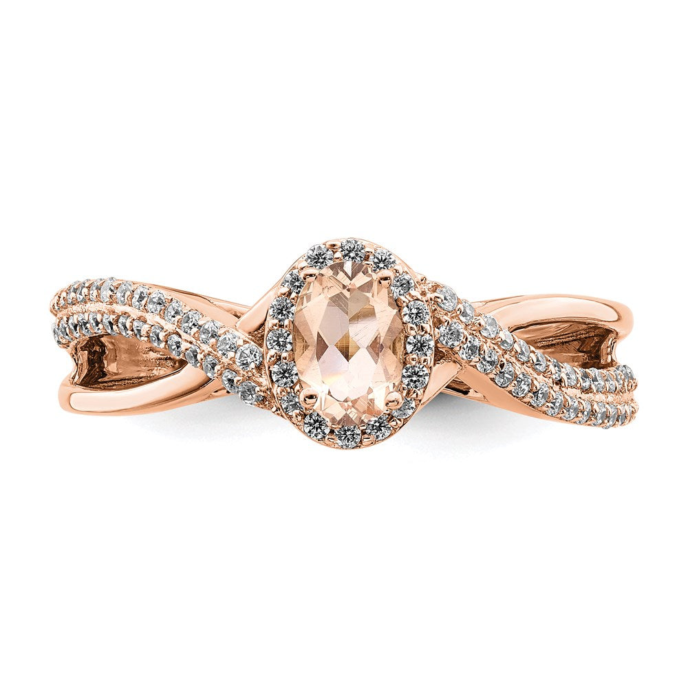 Verlobungsring mit Halo aus 14K Roségold mit Morganit und echtem Diamant