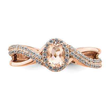 Verlobungsring mit Halo aus 14K Roségold mit Morganit und echtem Diamant