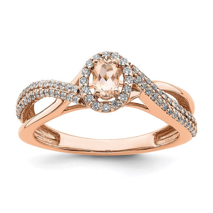 Verlobungsring mit Halo aus 14K Roségold mit Morganit und echtem Diamant
