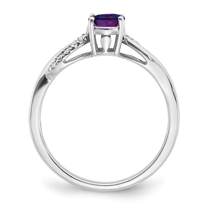 14K Weißgold Ring mit ovalem Amethyst und echten Diamanten