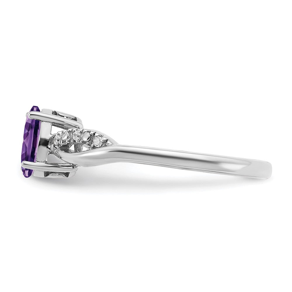 14K Weißgold Ring mit ovalem Amethyst und echten Diamanten