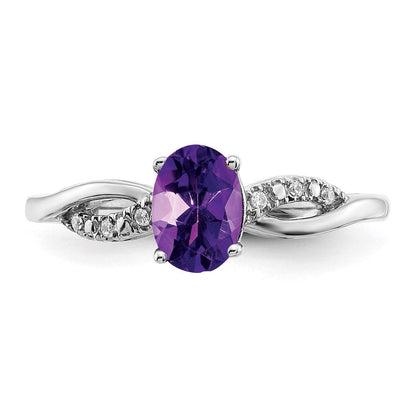 14K Weißgold Ring mit ovalem Amethyst und echten Diamanten