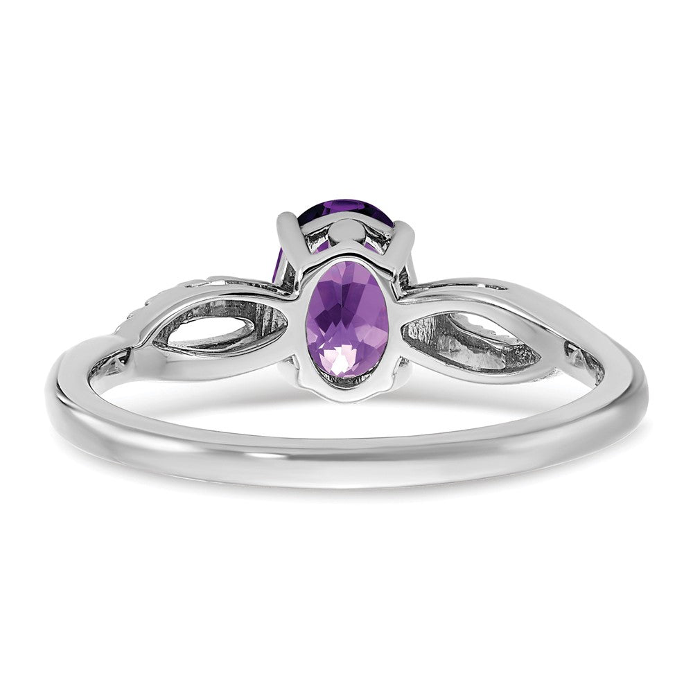 14K Weißgold Ring mit ovalem Amethyst und echten Diamanten