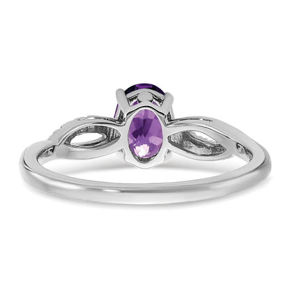 14K Weißgold Ring mit ovalem Amethyst und echten Diamanten