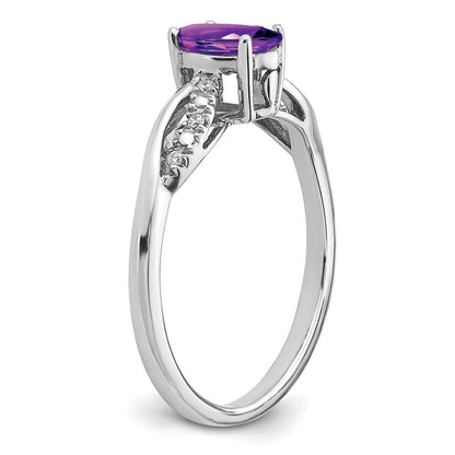 14K Weißgold Ring mit ovalem Amethyst und echten Diamanten