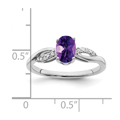 14K Weißgold Ring mit ovalem Amethyst und echten Diamanten