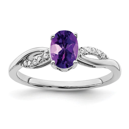 14K Weißgold Ring mit ovalem Amethyst und echten Diamanten