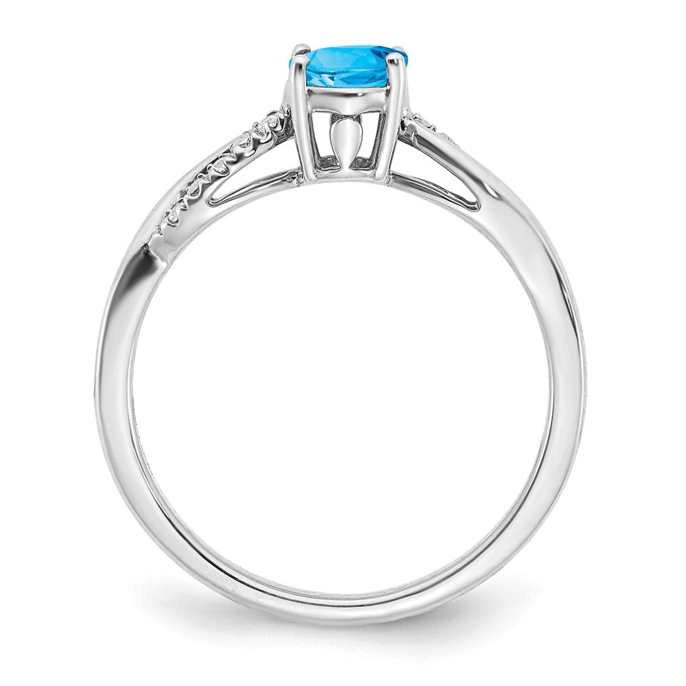 14K Weißgold Ring mit ovalem Blautopas und echten Diamanten