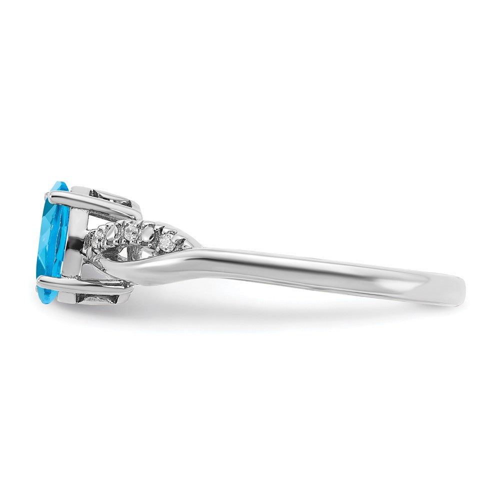 14K Weißgold Ring mit ovalem Blautopas und echten Diamanten