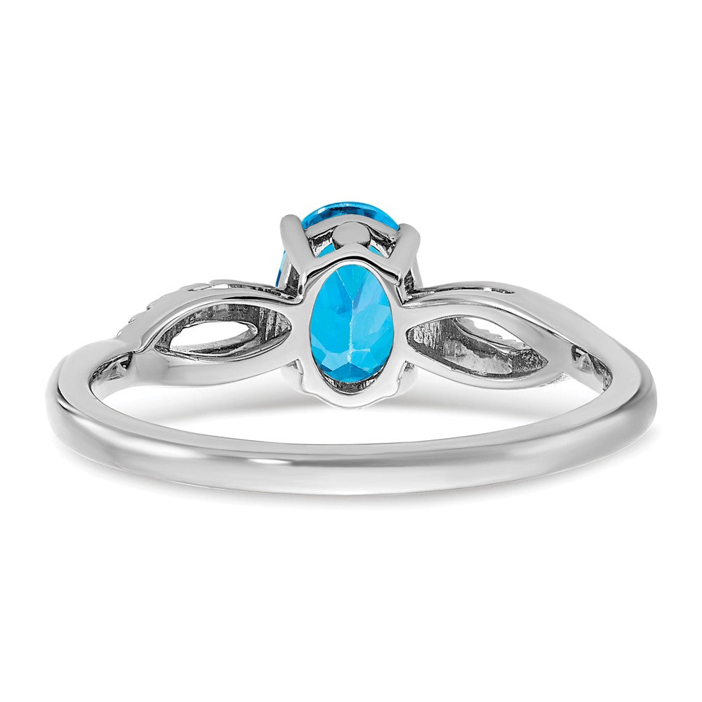 14K Weißgold Ring mit ovalem Blautopas und echten Diamanten