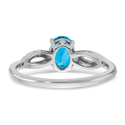 14K Weißgold Ring mit ovalem Blautopas und echten Diamanten