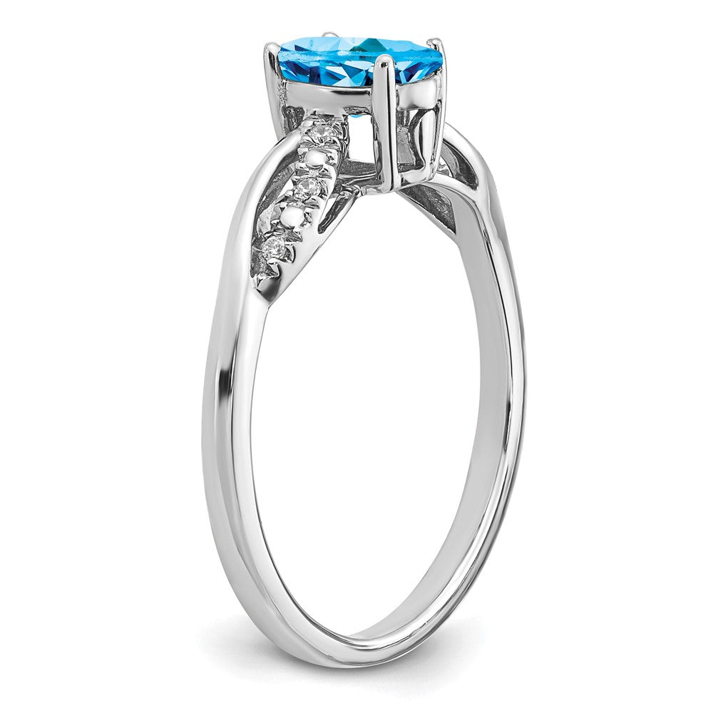 14K Weißgold Ring mit ovalem Blautopas und echten Diamanten