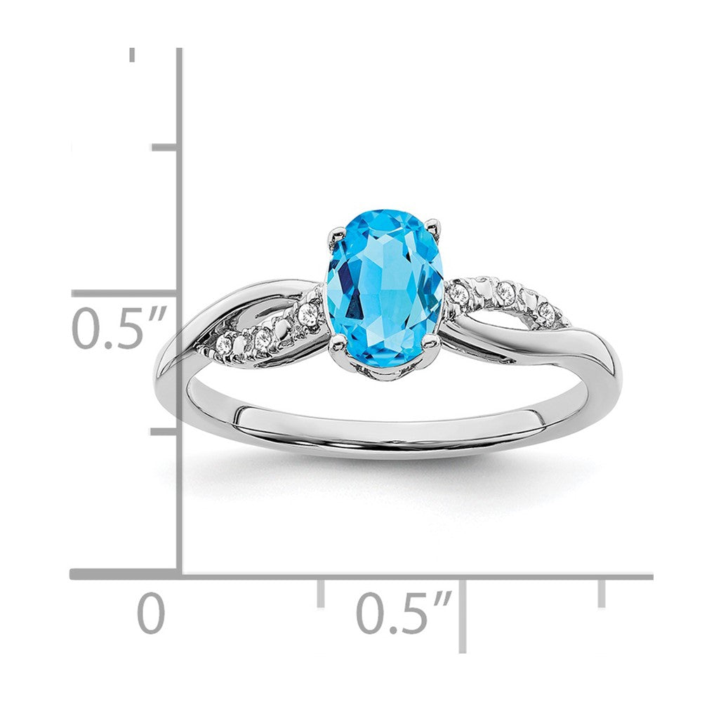 14K Weißgold Ring mit ovalem Blautopas und echten Diamanten