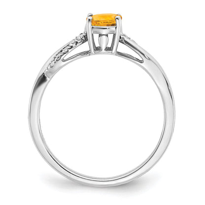 14K Weißgold Ring mit ovalem Citrin und echten Diamanten