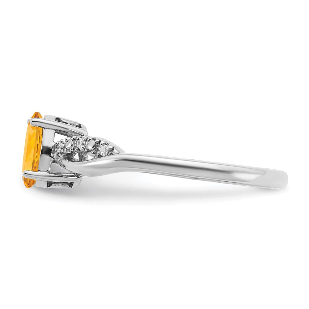14K Weißgold Ring mit ovalem Citrin und echten Diamanten