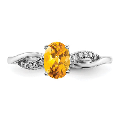 14K Weißgold Ring mit ovalem Citrin und echten Diamanten