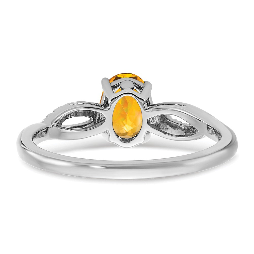 14K Weißgold Ring mit ovalem Citrin und echten Diamanten