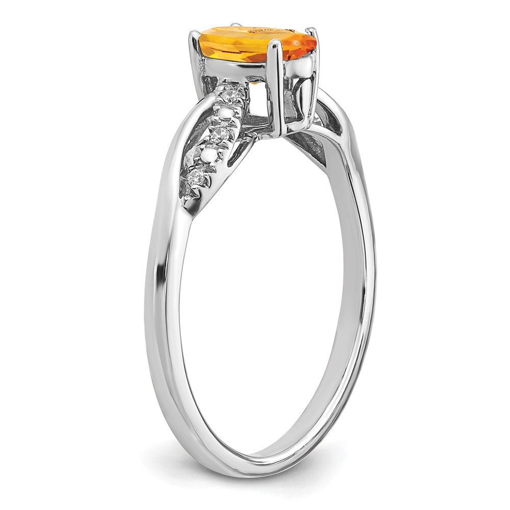 14K Weißgold Ring mit ovalem Citrin und echten Diamanten