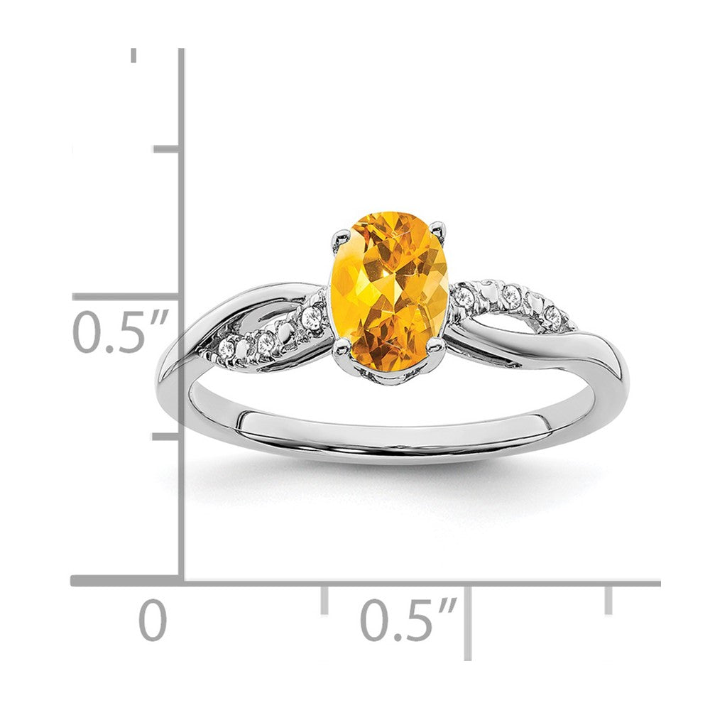 14K Weißgold Ring mit ovalem Citrin und echten Diamanten