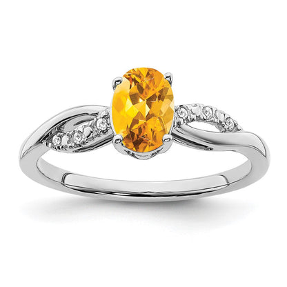 14K Weißgold Ring mit ovalem Citrin und echten Diamanten
