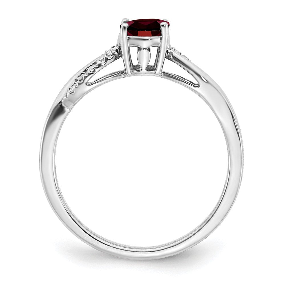 14K Weißgold Ring mit ovalem Granat und echten Diamanten