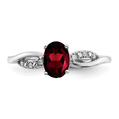 14K Weißgold Ring mit ovalem Granat und echten Diamanten