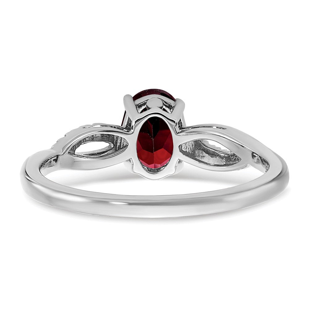 14K Weißgold Ring mit ovalem Granat und echten Diamanten