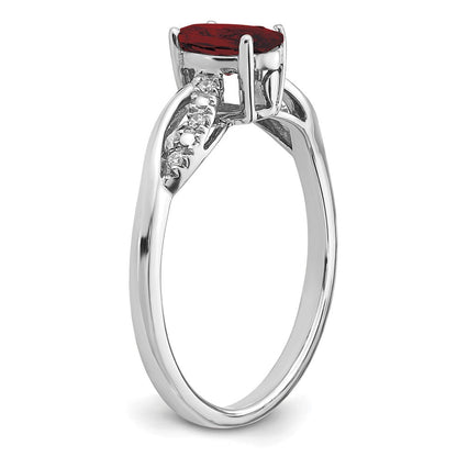 14K Weißgold Ring mit ovalem Granat und echten Diamanten