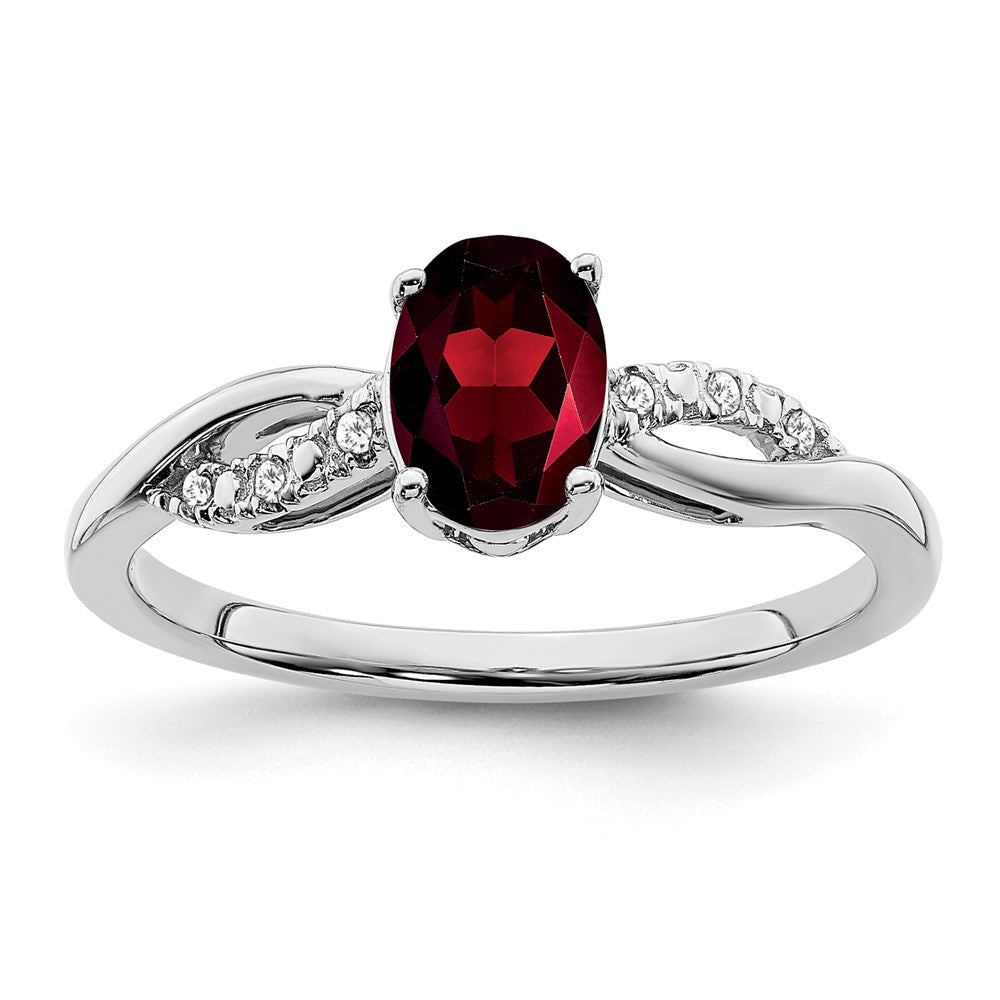 14K Weißgold Ring mit ovalem Granat und echten Diamanten