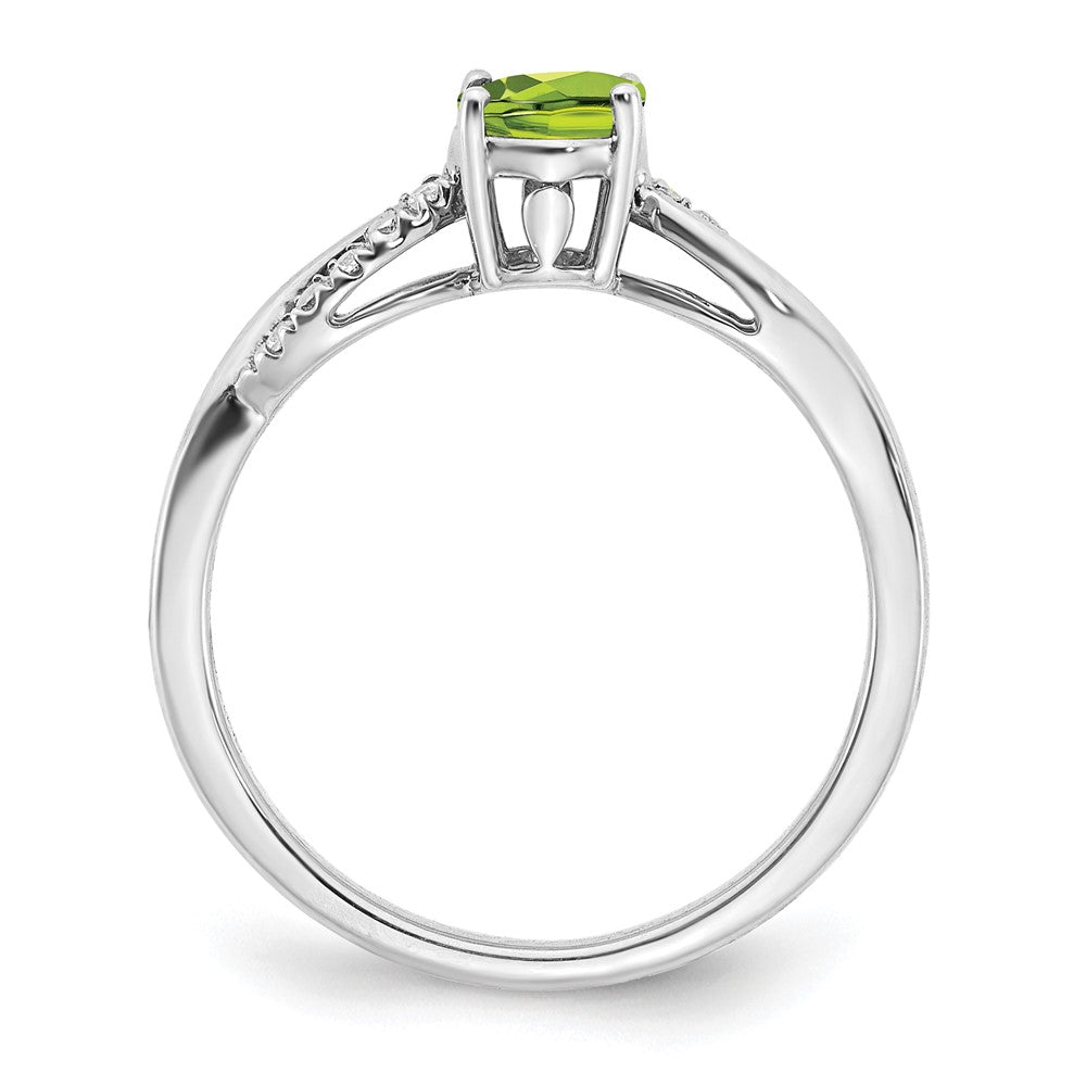 14K Weißgold Ring mit ovalem Peridot und echten Diamanten