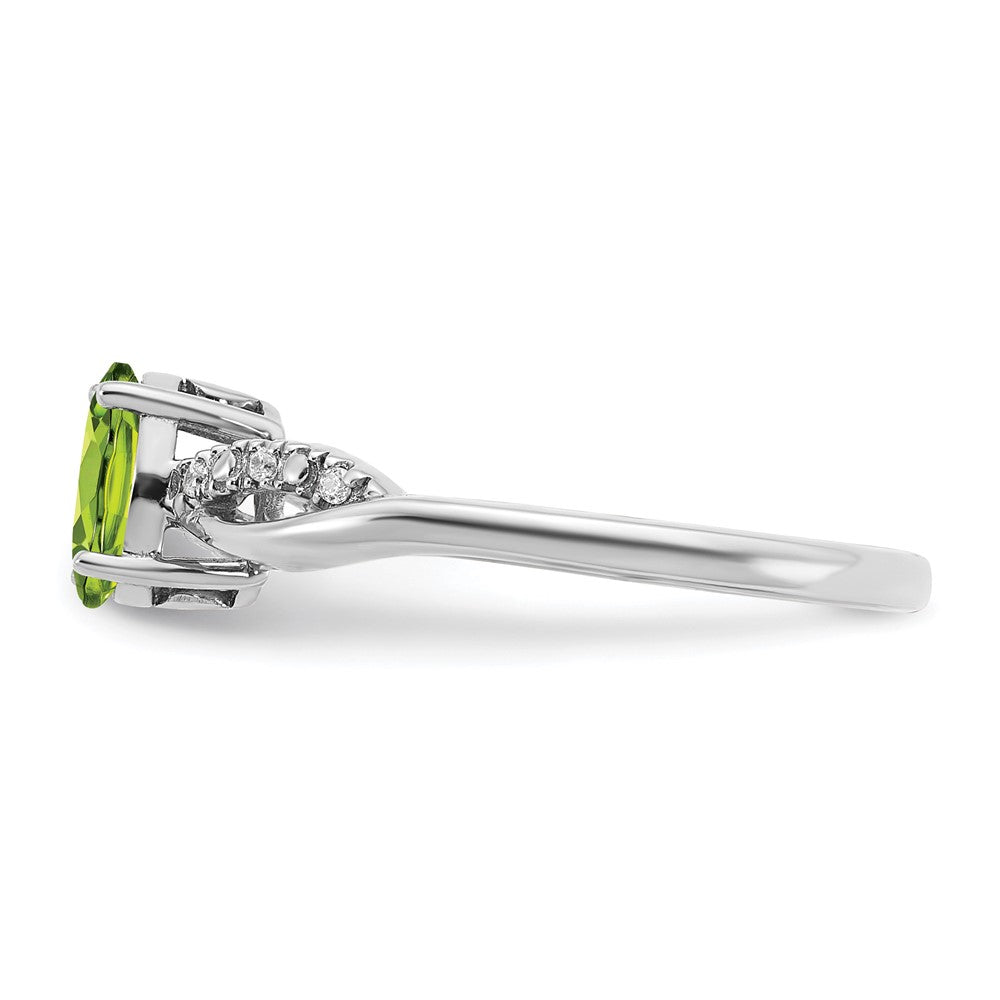 14K Weißgold Ring mit ovalem Peridot und echten Diamanten