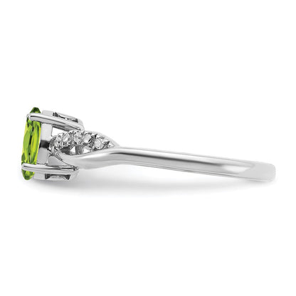 14K Weißgold Ring mit ovalem Peridot und echten Diamanten