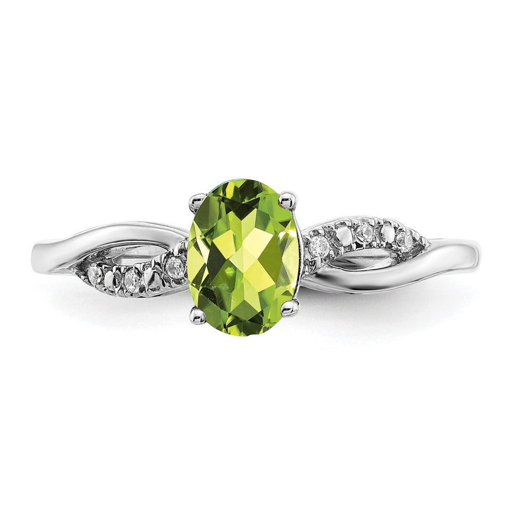 14K Weißgold Ring mit ovalem Peridot und echten Diamanten