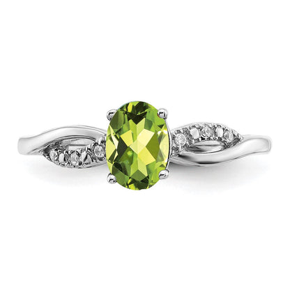 14K Weißgold Ring mit ovalem Peridot und echten Diamanten