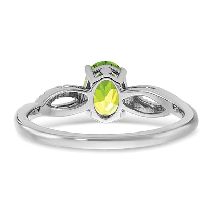 14K Weißgold Ring mit ovalem Peridot und echten Diamanten