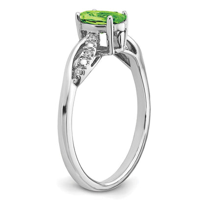 14K Weißgold Ring mit ovalem Peridot und echten Diamanten