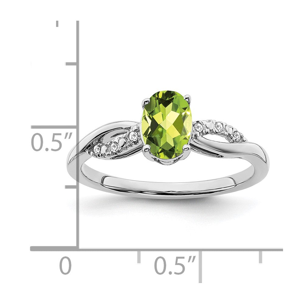14K Weißgold Ring mit ovalem Peridot und echten Diamanten