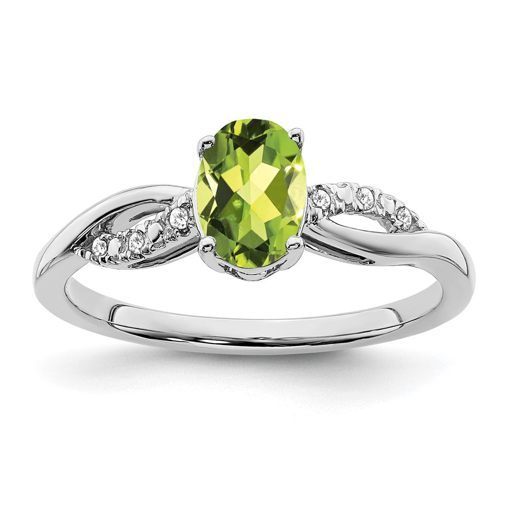 14K Weißgold Ring mit ovalem Peridot und echten Diamanten