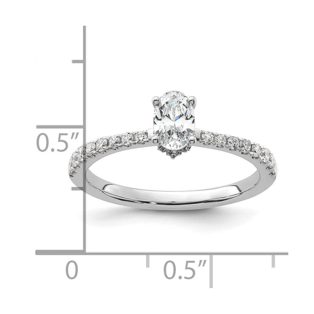 14K Weißgold Verlobungsring mit 0,25 ct. im Labor gezüchtetem Diamant VS/SI+ G+, 0,5 ct. Mittelstein im Ovalschliff
