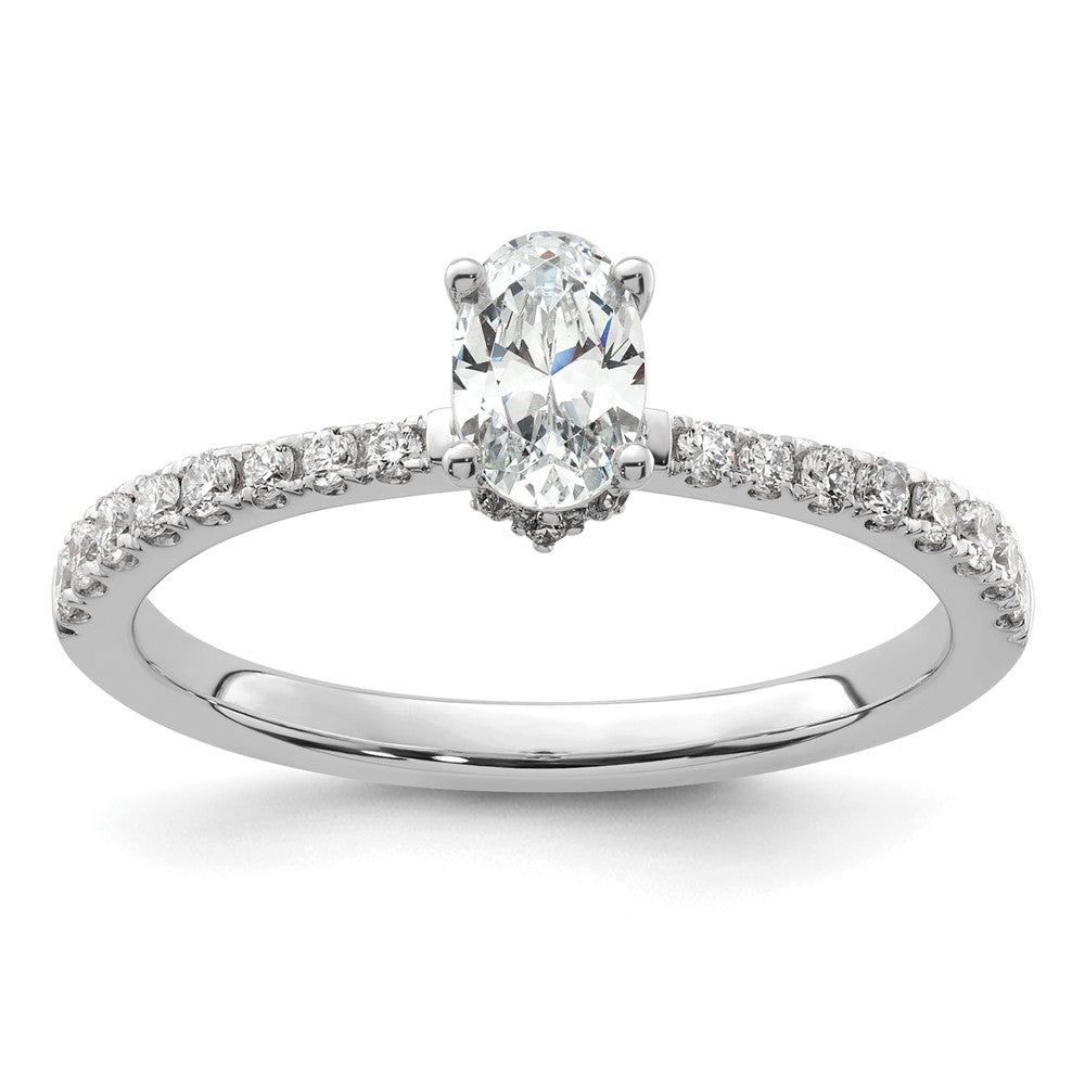 14K Weißgold Verlobungsring mit 0,25 ct. im Labor gezüchtetem Diamant VS/SI+ G+, 0,5 ct. Mittelstein im Ovalschliff