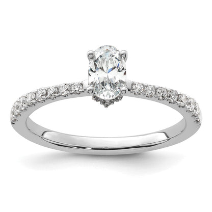 14K Weißgold Verlobungsring mit 0,25 ct. im Labor gezüchtetem Diamant VS/SI+ G+, 0,5 ct. Mittelstein im Ovalschliff