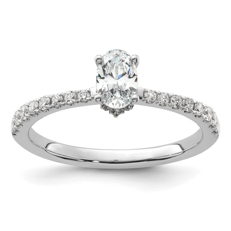 14K Weißgold Verlobungsring mit 0,25 ct. im Labor gezüchtetem Diamant VS/SI+ G+, 0,5 ct. Mittelstein im Ovalschliff