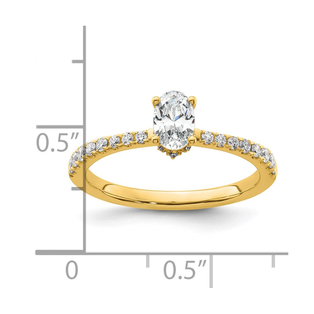 14K Gelbgold Verlobungsring mit 0,25 ct. laborgezüchtetem Diamant VS/SI+ G+, Oval Semi-Mount Fassung, 0,5 ct. Mittelstein