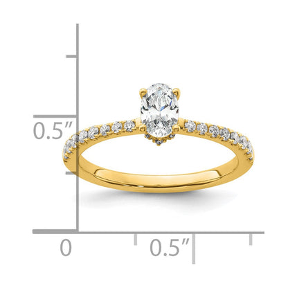 14K Gelbgold Verlobungsring mit 0,25 ct. laborgezüchtetem Diamant VS/SI+ G+, Oval Semi-Mount Fassung, 0,5 ct. Mittelstein