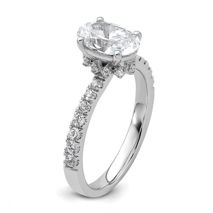 14K Weißgold Verlobungsring mit 0,25 ct. Labor-gezüchtetem Diamant VS/SI+ G+ und 1,5 ct. ovalem Diamant in der Mitte
