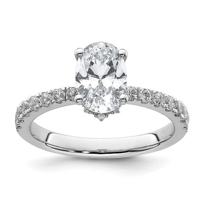 14K Weißgold Verlobungsring mit 0,25 ct. Labor-gezüchtetem Diamant VS/SI+ G+ und 1,5 ct. ovalem Diamant in der Mitte